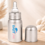 Stainless steel baby milk feeding bottle with silicone nipple